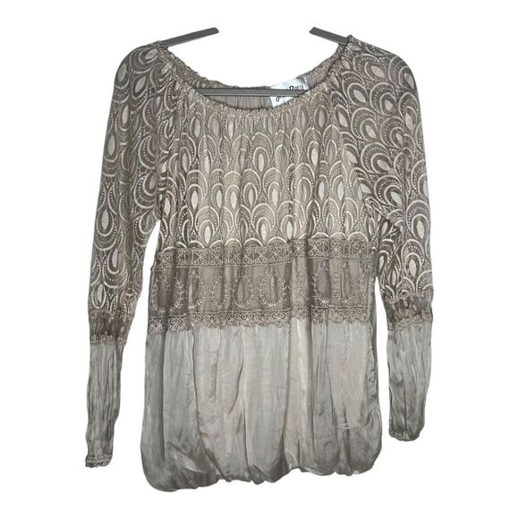 Joseph Ribkoff Top Womens Large Embroidered Lace Fairy Boho Flowy Sheer Blouse - Picture 1 of 14